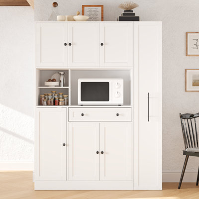Isildo Tall Kitchen Pantry Cabinet with Hutch & Pull-Out Spice Rack by Ebern Designs
