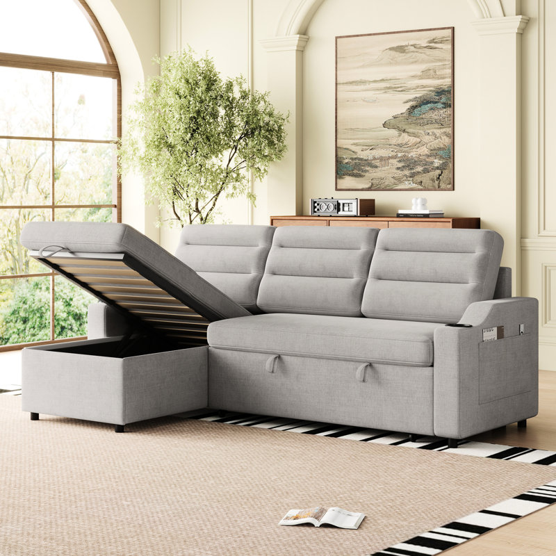 Lit moderne avec dispositif escamotable et coussins confortables avec compartiment de rangement inclinable convertible