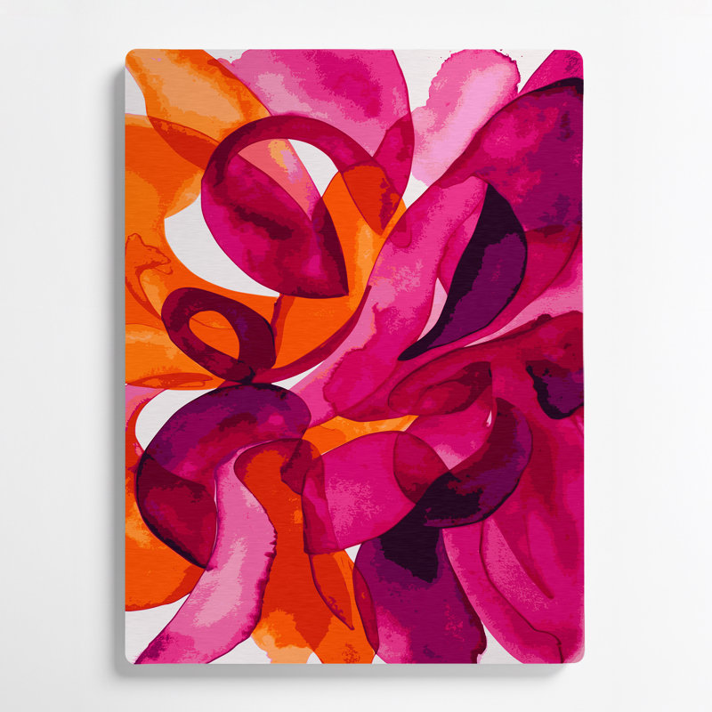 Abstrait aquarelle 71, art mural en métal rose, 12" H x 18" W