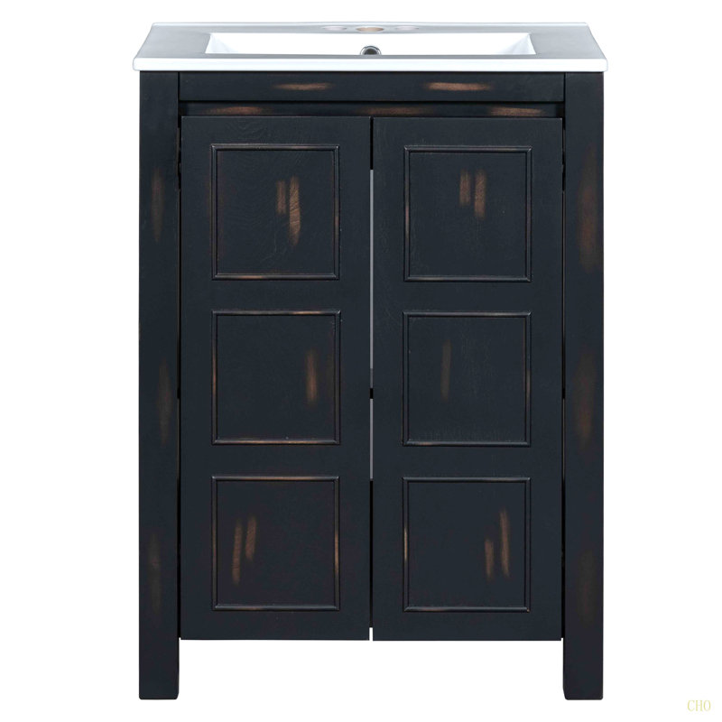 Ensemble de meuble-lavabo 48 po avec lavabos doubles (séparés), lavabos doubles en céramique, tablette de rangement et portes à fermeture en douceur 48 po
