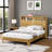 For bedroom use, natural finish MDF queen size bed frame with modern wavy curved design, built-in storage headboard and integrated charging station-480612215