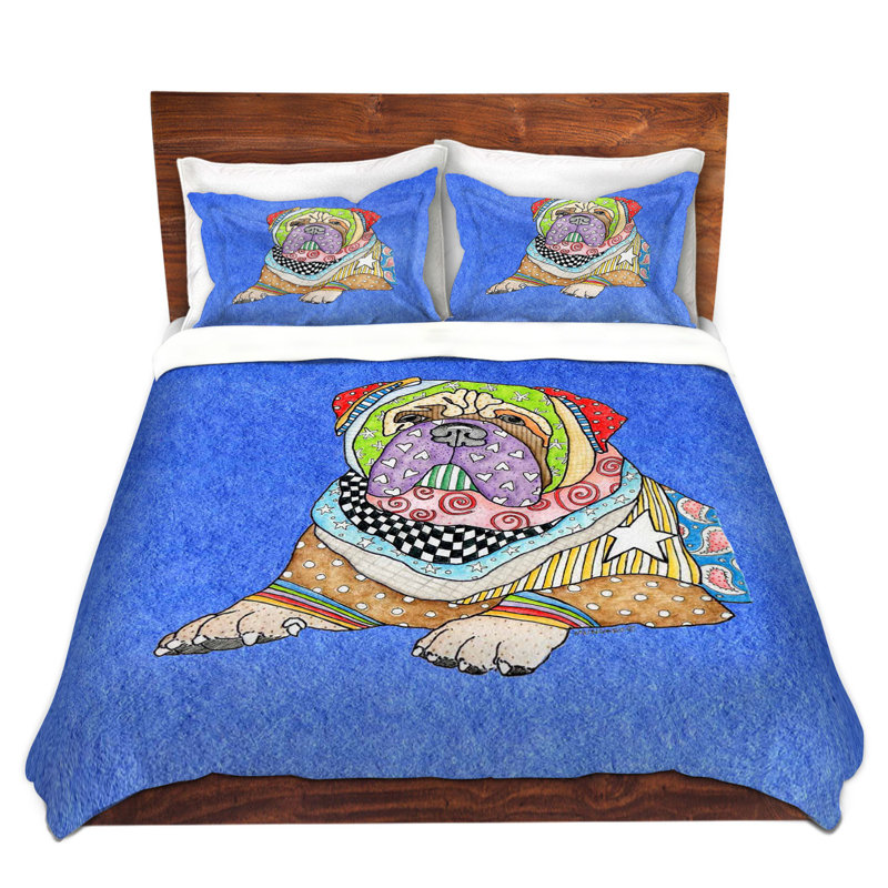  Ensemble de housse de couette Marley Ungaro Bull Mastiff Dog, 1 housse + 2 taies très grand lit, Bleu / Brun / Vert