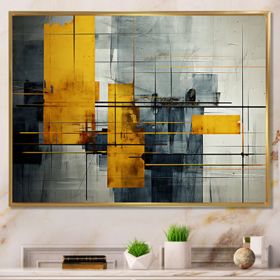 Élégance cubique abstraite grise et jaune - Art mural abstrait