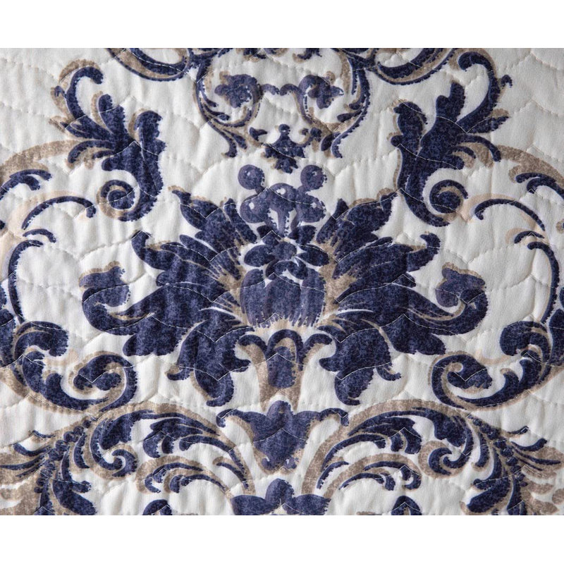  Ivory Microfiber 3 Piece Floral Medallion Quilt Set, King Quilt + 2 King Shams