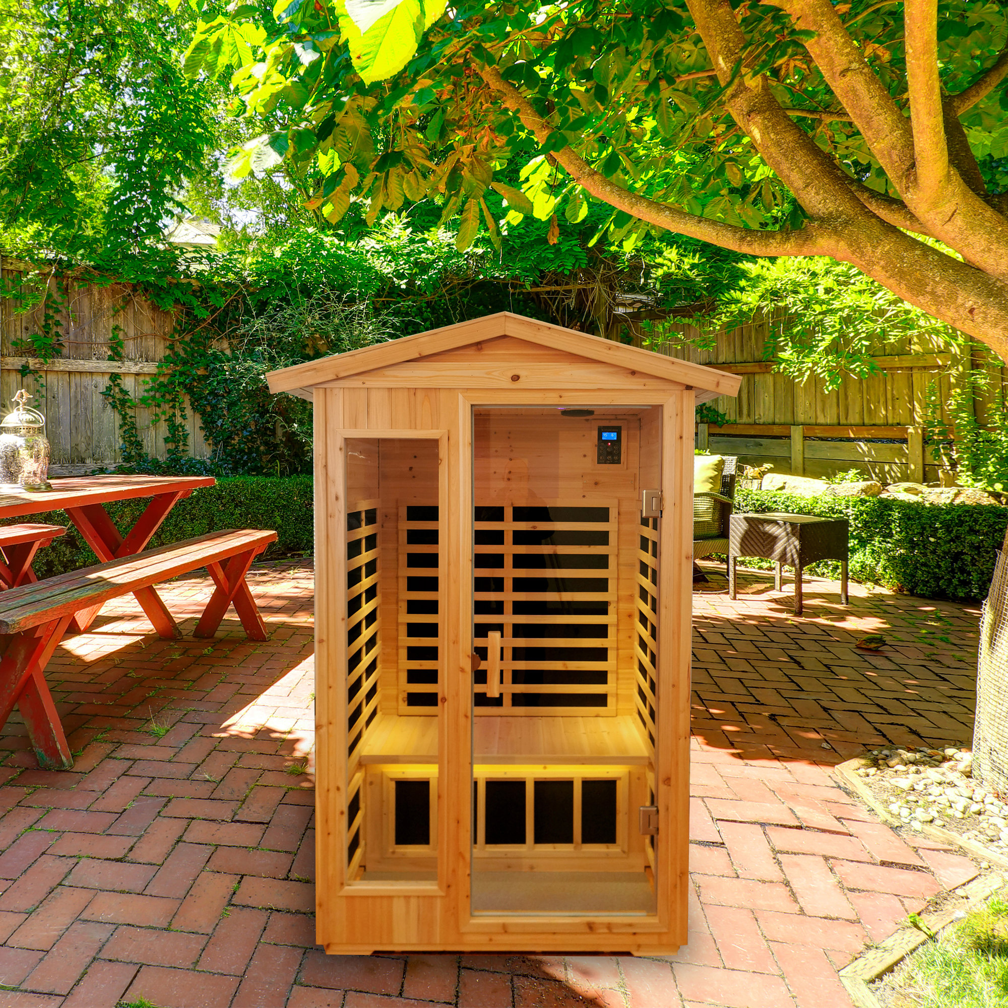 Cheetah Sourcing 2 - Person Bluetooth Compatible FAR Infrared Sauna in Cedar  | Wayfair