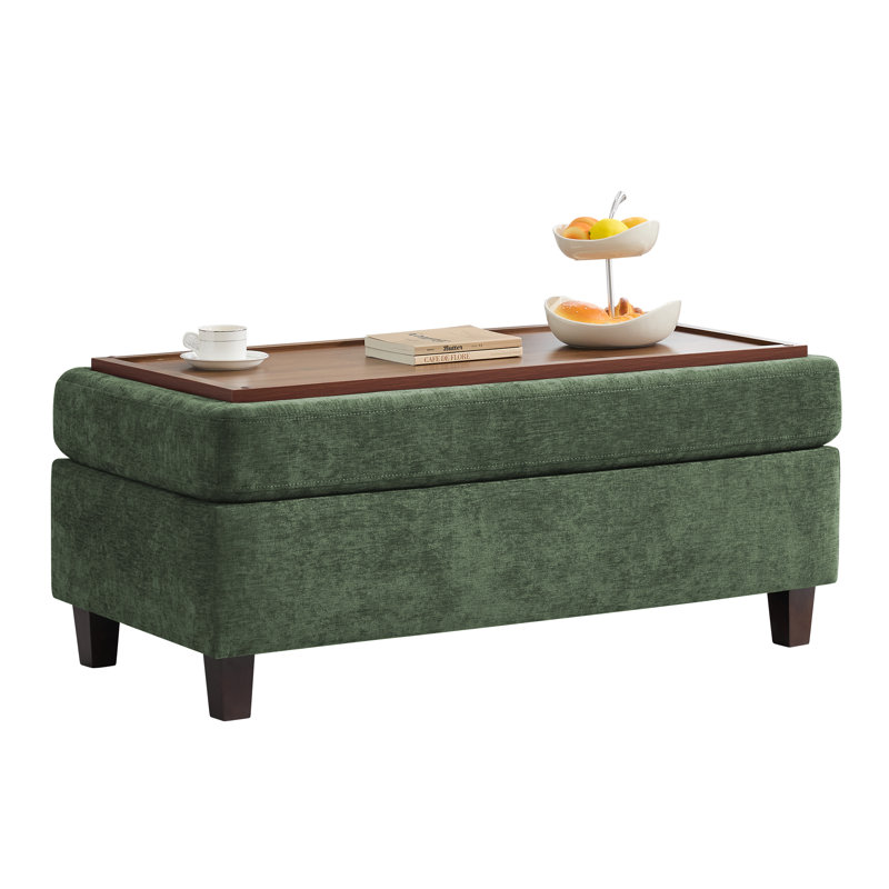 Multi-Functional Ottoman Bench for Living Room, Flip-Top Design with Wooden/Cushion Reversible Lid, Green