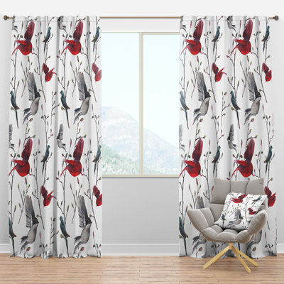 Pattern with Birds - Farmhouse Curtain - Velvet Room darkening - 1 panel
