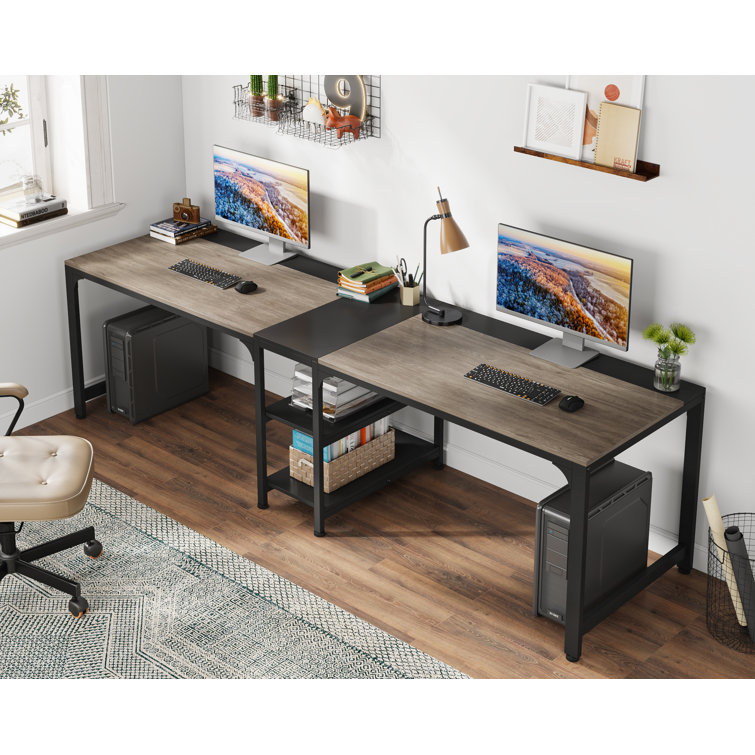 96.9 Double Computer Desk with Printer Shelf, Extra Long Two