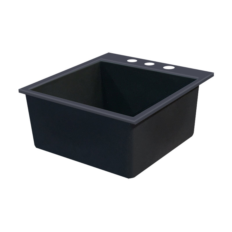 22.44'' L Single Bowl Granite Kitchen Sink, Black, 3 Hole