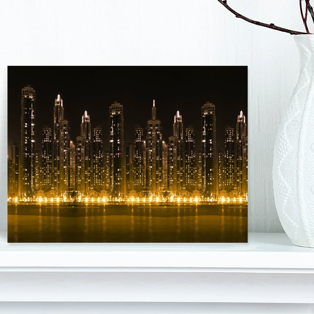 " Modern City With Illuminated Skyscrapers Cityscape " Design Art 