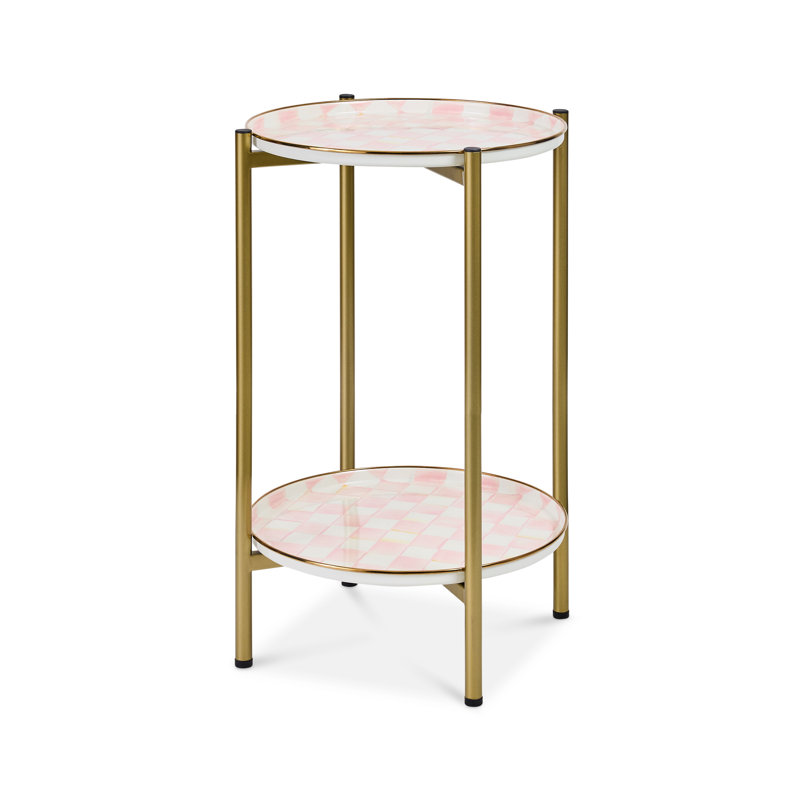 Mocha Check Enamel 2-Tier Cocktail Table, Red/White