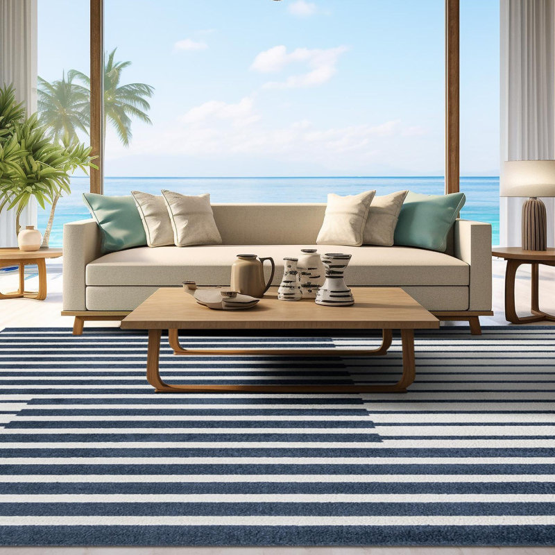 Tapis Ivy Bronx Namsen Nathanyl bleu, Carré 7 pi 10 po