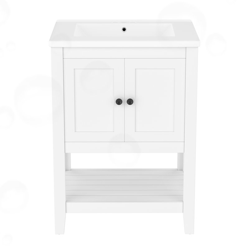 Meuble-lavabo moderne avec tablette ouverte, White