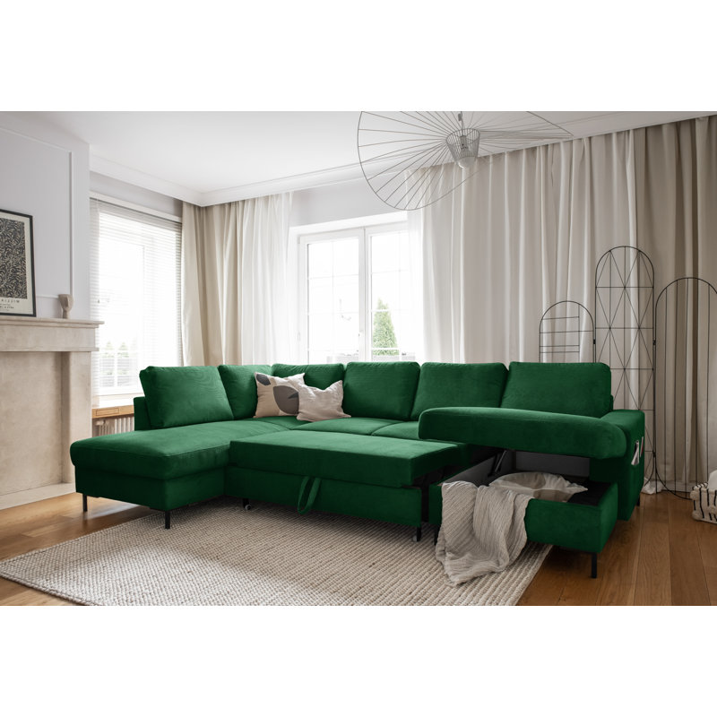Lofty Lilly 8 seater Corner Sofa Bed, Emerald Green, Left Hand Facing