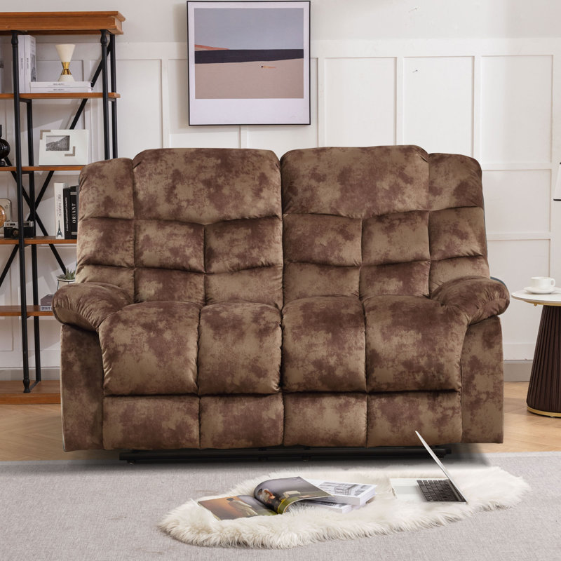 Canapé inclinable manuel moderne et ultra doux de 61,8 po de largeur Edilmar, Microfibre / microsuède brun moucheté