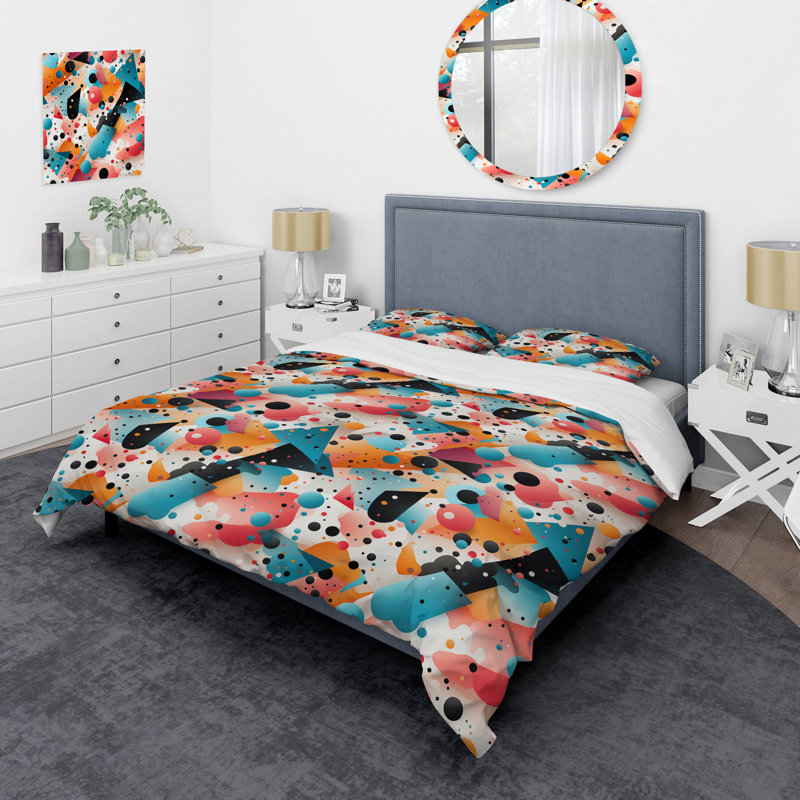 Literie tendance des années 70, Housse de couette pour grand lit et 2 taies décor