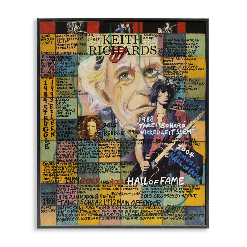 Keith Richards, collage, estampe numérique par Sabin, Giclée encadrée noir minuit, H 20 po x l 16 po