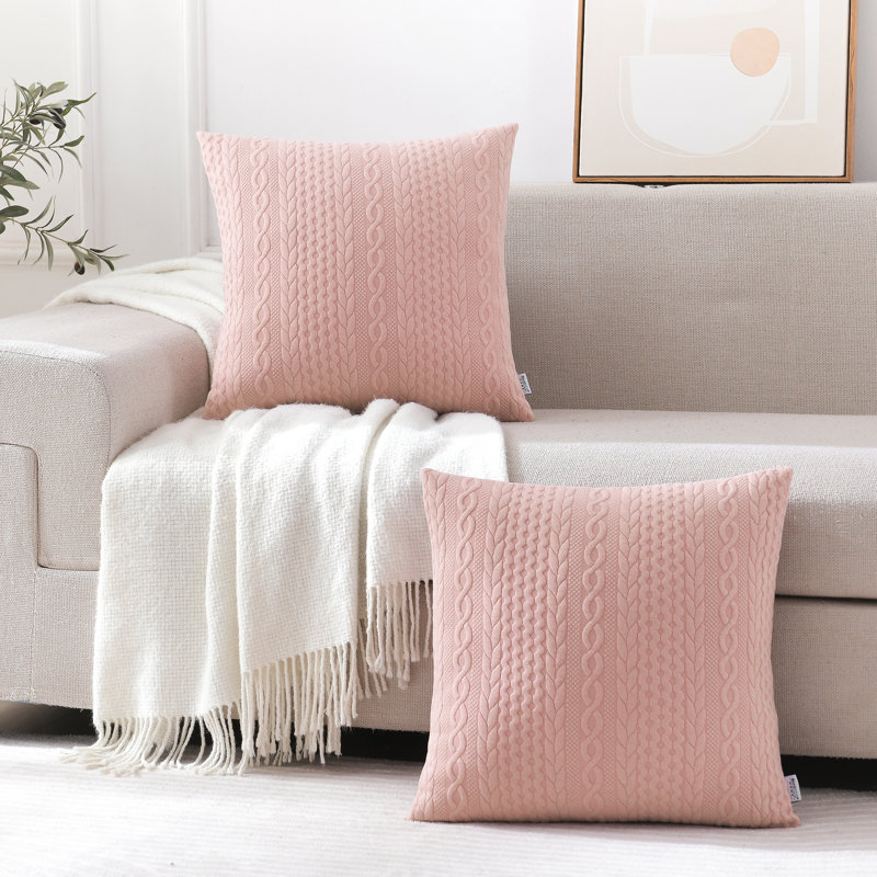 Farmhouse Knitted Modern Embossed Patterned Pillow Cover, 20"H x 20"W, Pink