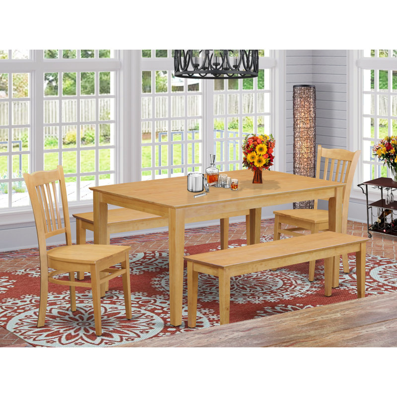 Alingtons Four Leg Dining Set, 5 Pieces: Table, 2 Benches, 2 Chairs, Oak