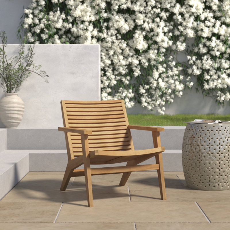 Natural Teak Outdoor Lounge Chair with Arms and Cushions