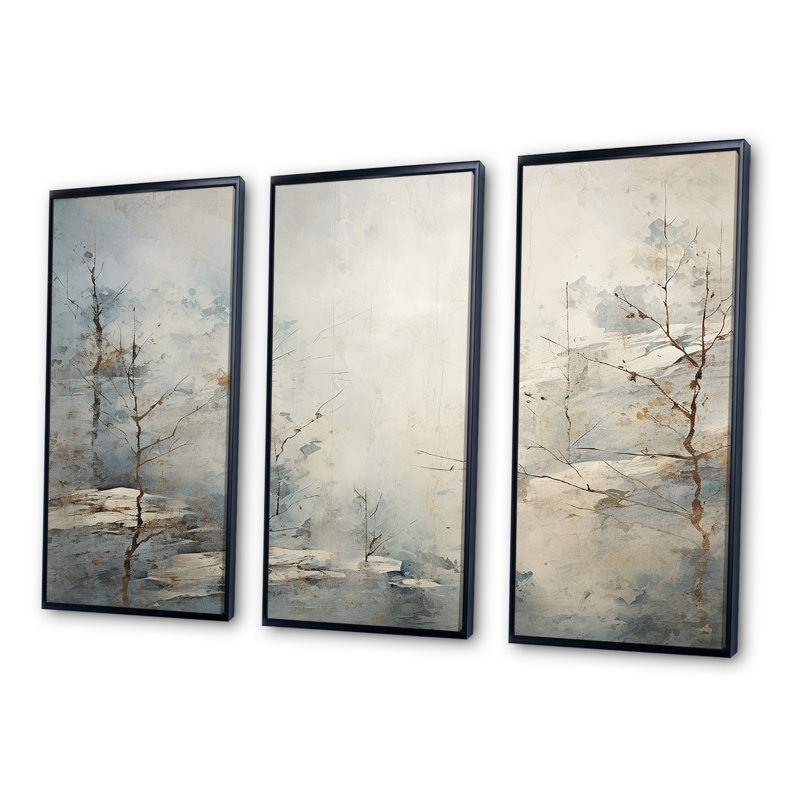 «Moody Minimalisme River Forest - River Decor», ensemble d'art sur toile, H 28 po x l 36 po x P 1 po, Cadre flottant noir