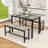 3-Piece Dining Table Set, Industrial Rectangular Table with 2 Benches and Durable Metal Frame-2046113733