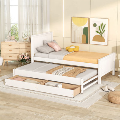 Lit plateforme simple avec lit gigogne et tiroirs
