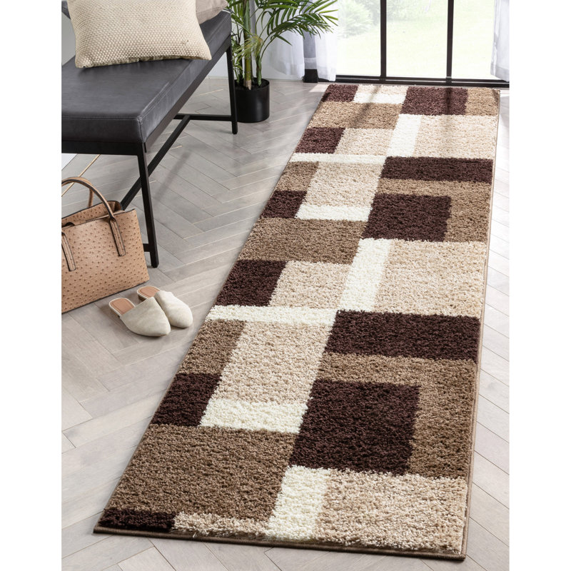 Tapis beige / brun Marci, Tapis de couloir 2 pi 7 po x 9 pi 10 po