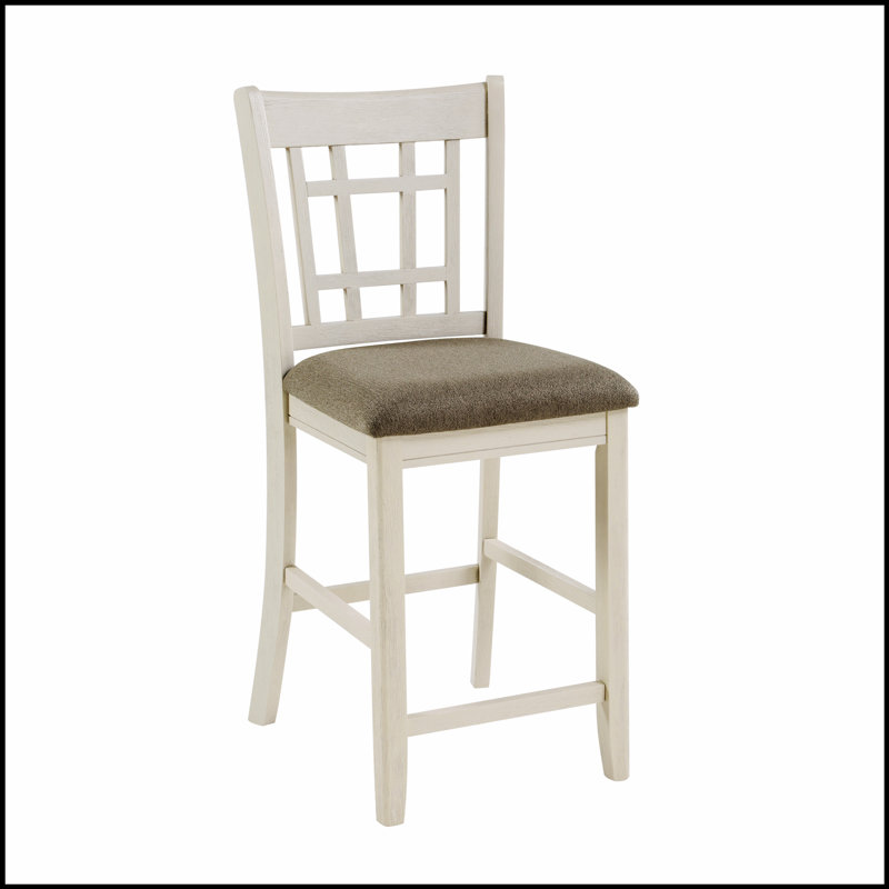 Ensemble de chaises à hauteur de comptoir en bois à finition antique, sièges rembourrés confortables pour une salle à manger élégante