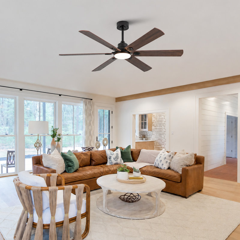 Ventilateur de plafond intelligent d'intérieur / extérieur de 60 pouces avec lumière DEL à intensité variable, moteur à courant continu réversible à 6 vitesses et télécommande