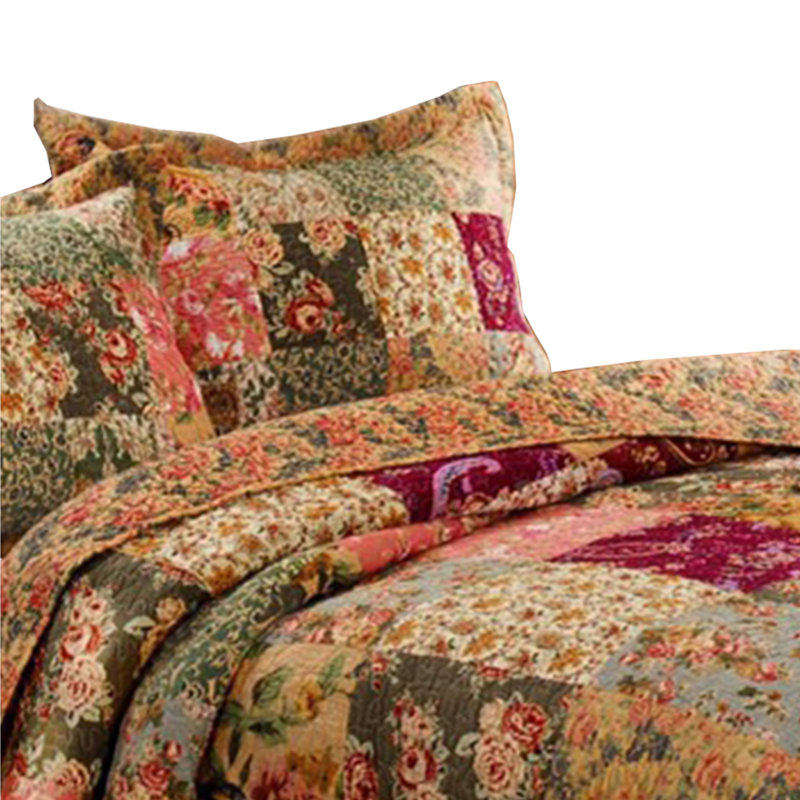 Multicolor Floral Patchwork King Microfiber Quilt Set