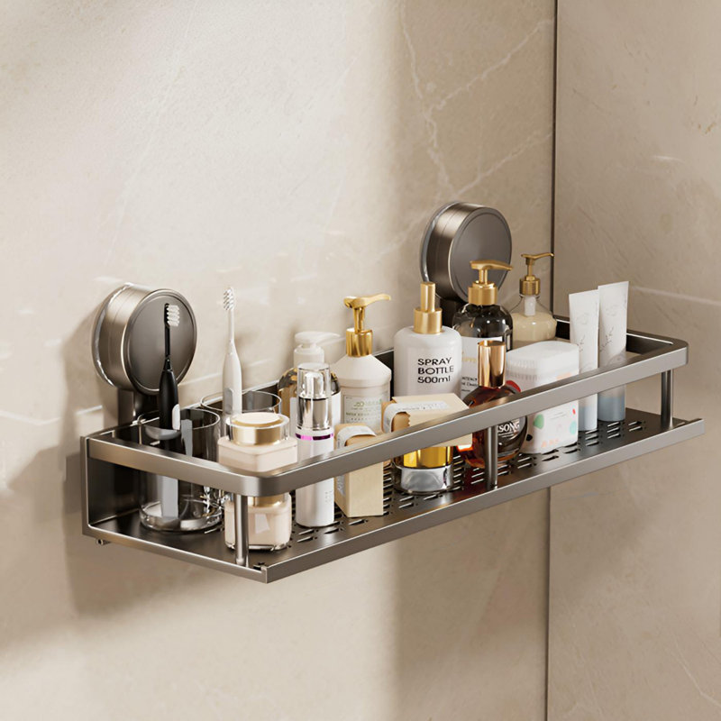 Non Perforated Bathroom Shelf, Bathroom Storage Rack, Wall Mounted Washbasin Drain Shelf, Silver