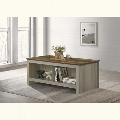 Table basse avec tablettes ouvertes à l'avant et à l'arrière