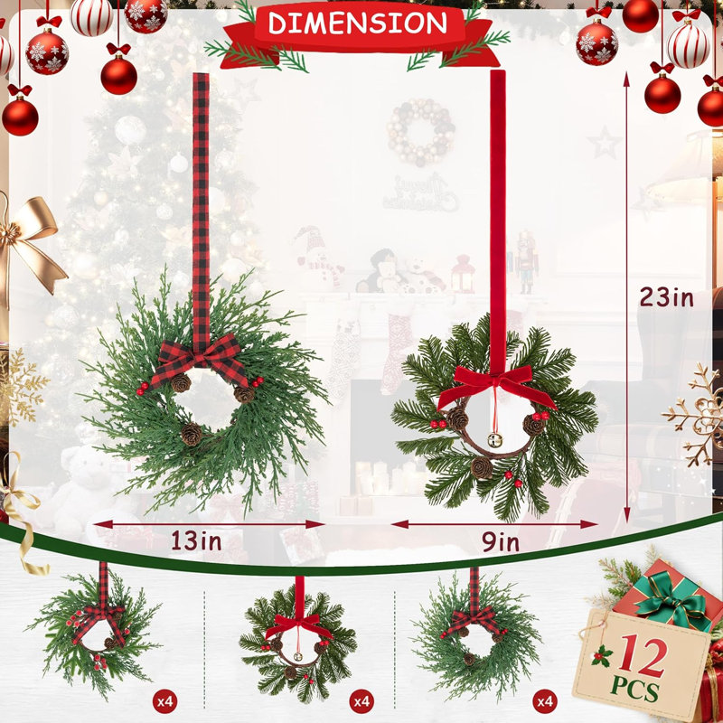 Paquet de 12 mini couronnes de Noël