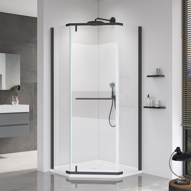 Pivot Shower Door, With 1/4" (6Mm) Tempered Glass-36*36*72 Inch(No Included Neo-Angle Shower Base ), Matte Black