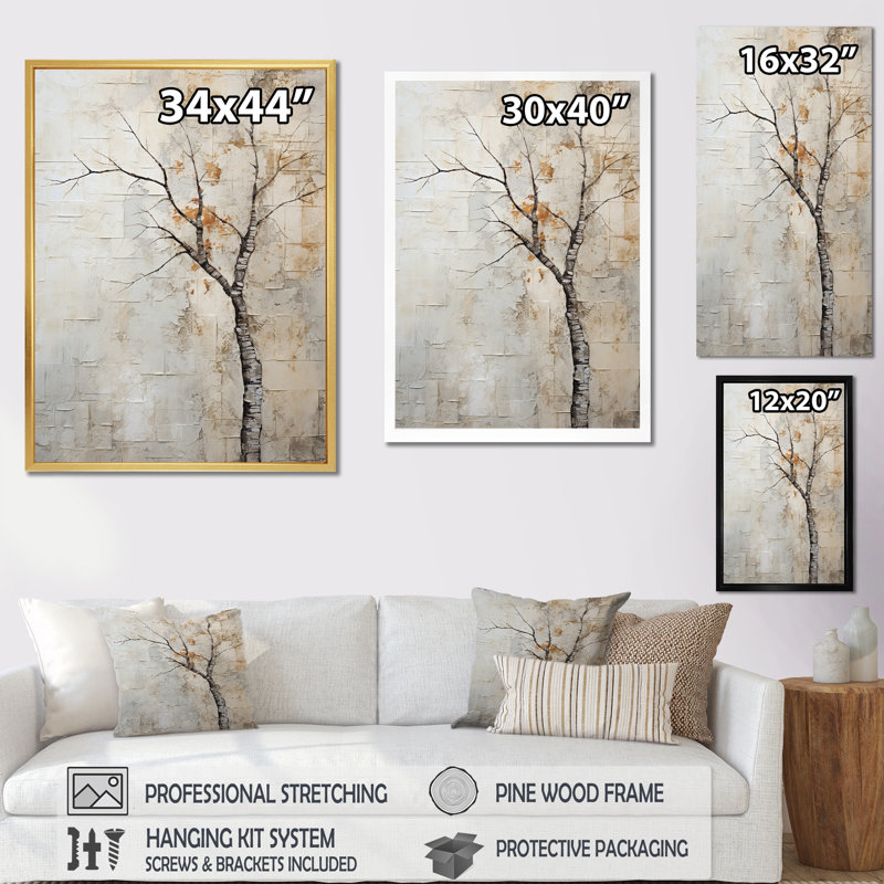 Minimalisme sycomore arbre paysage IV, reproduction sur toile, Cadre flottant noir, H 44 po x l 34 po x P 1,5 po