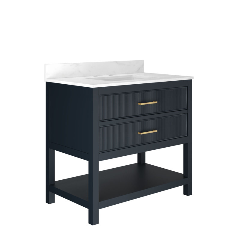 36" Fully Assembled Single Bathroom Vanity with Flip-Up Door Storage Compartment and Drawer, Navy