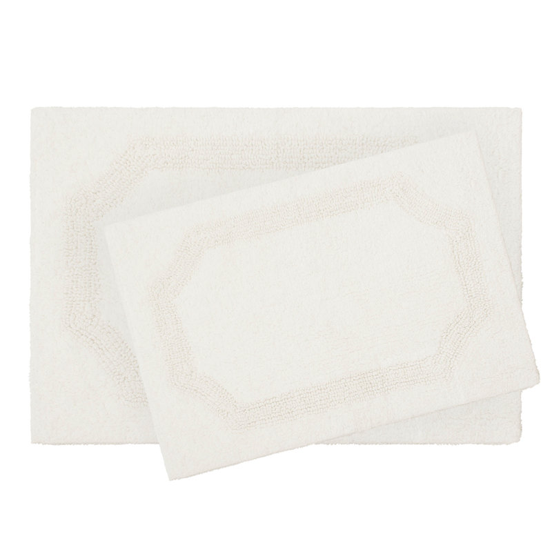 Laura Ashley Tablet Reversible Cotton Bath Rug, White, Set of 2