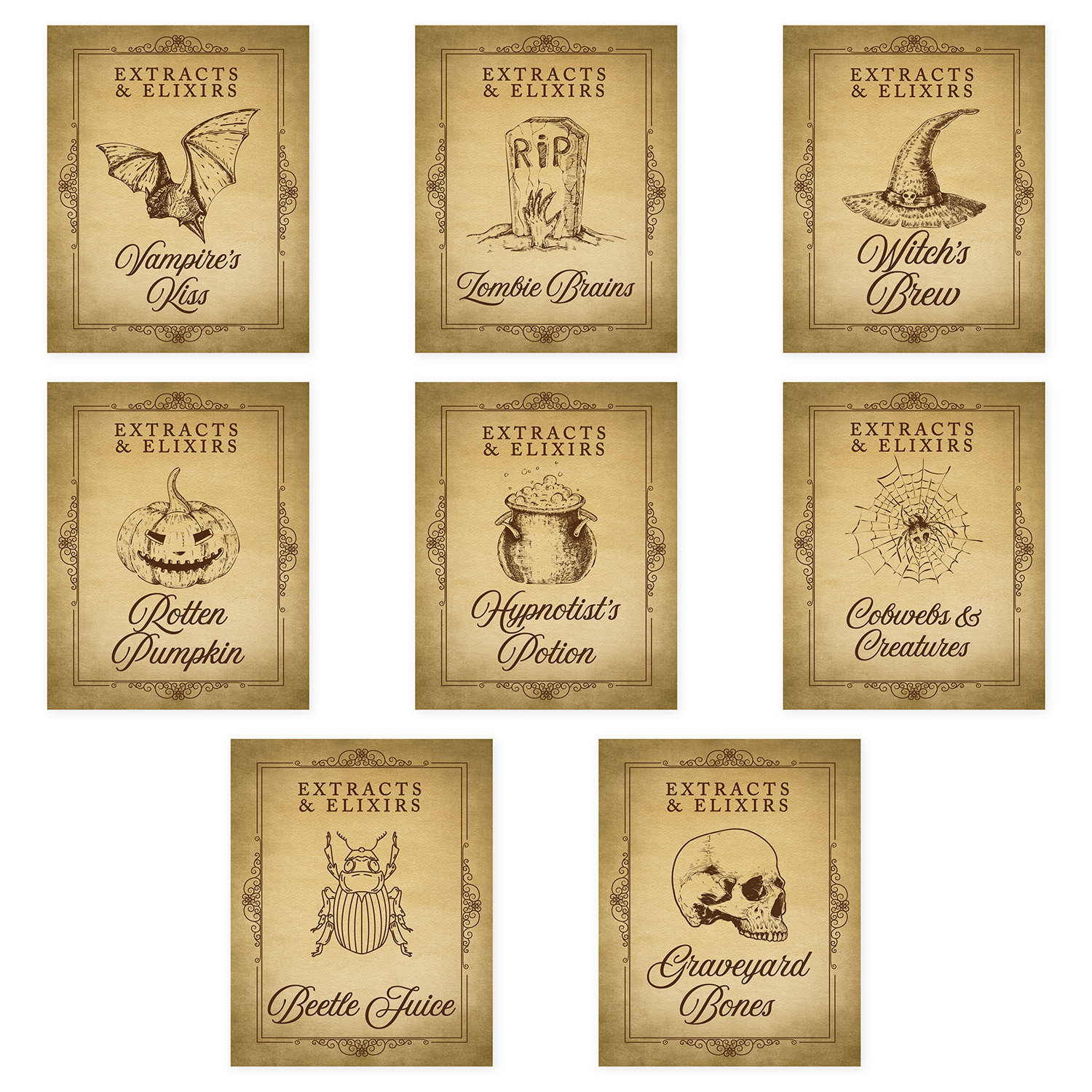 The Holiday Aisle® 16 Pack Vintage Halloween Wine Bottle Labels Potion ...