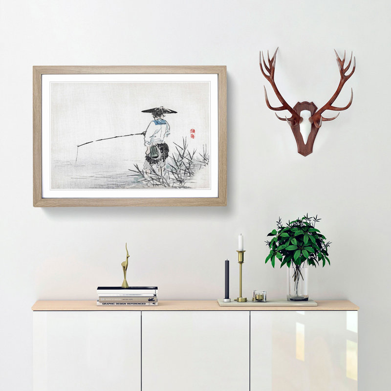 Fisherman by Kono Bairei - Picture Frame Painting Print, 36cm H x 48cm W x 2cm D, Oak Framed