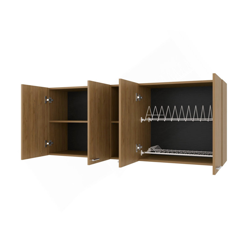 Armoire murale en chêne naturel naturel en mélamine avec 4 portes et rangement ouvert