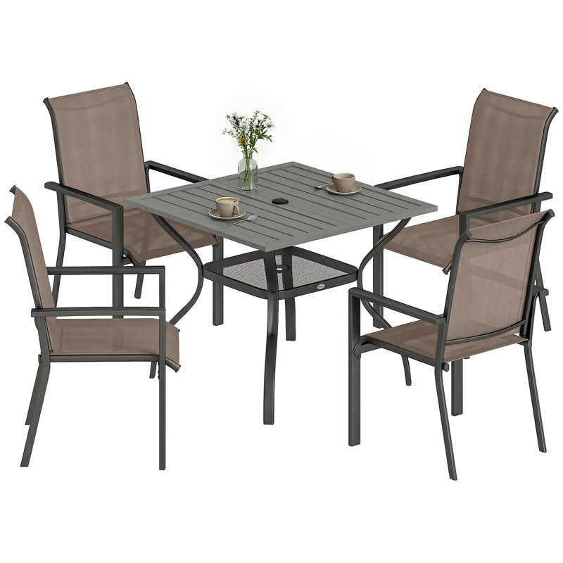 4 - Person Patio Dining Set with Square Table, Brown/Gray
