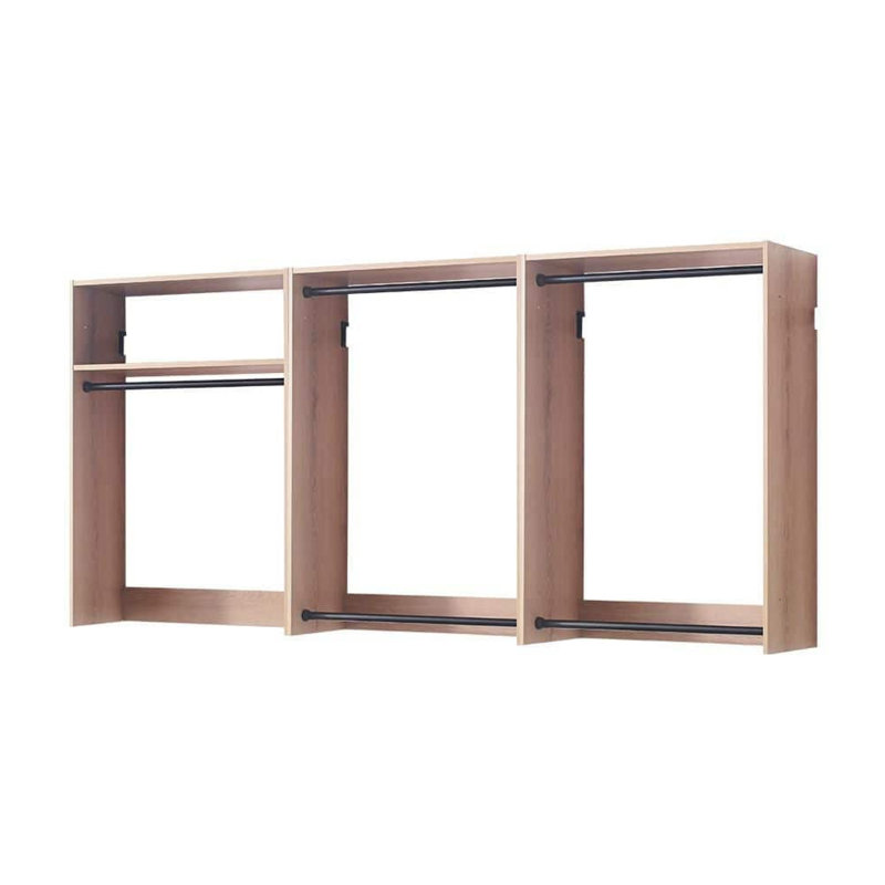 Vedz Wall Mount Closet Set, 1 Shelf 5 Hanging Rods, Melamine, Black/Oak Brown