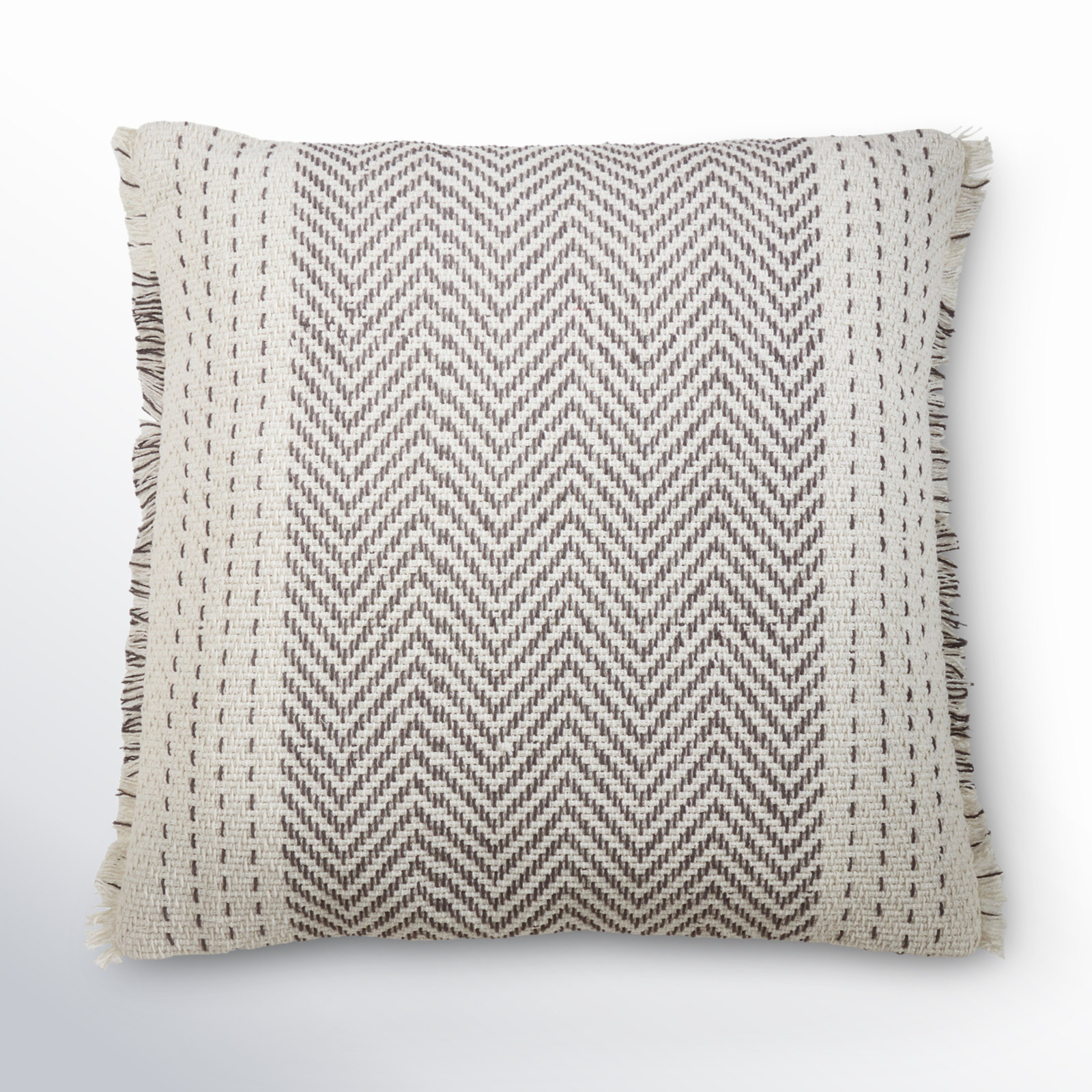 Carey Fringed Cotton Pillow Cover, Gray/Ivory