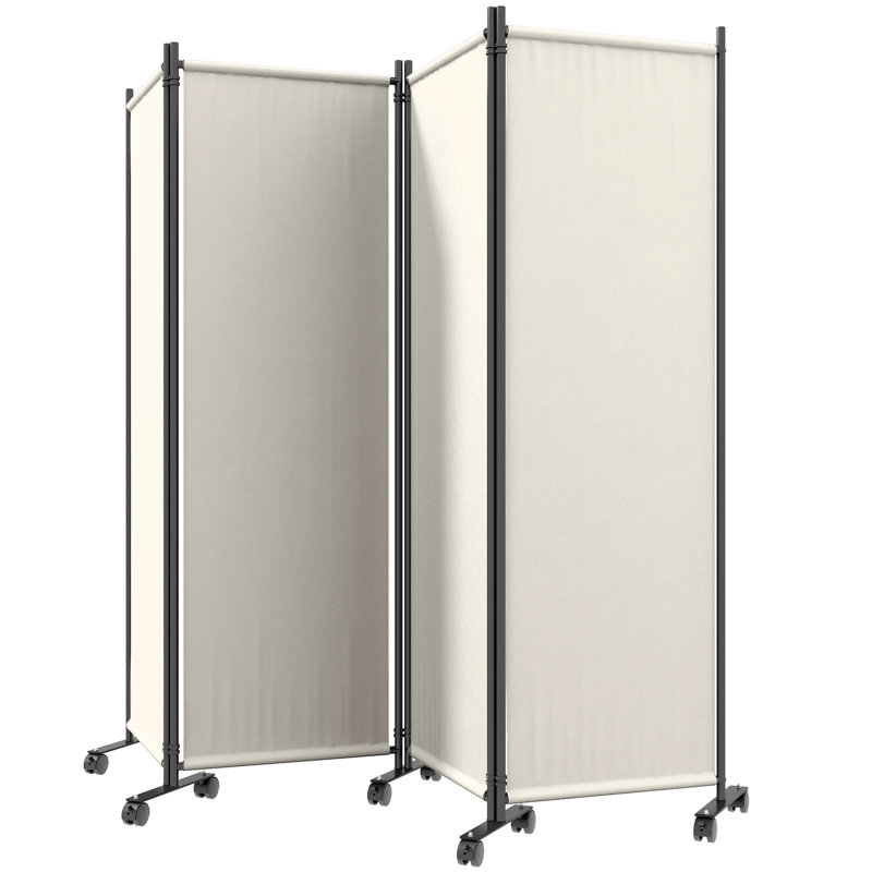 Paravent avec roues, écran d'intimité pliable de 5,6 pi, blanc crème