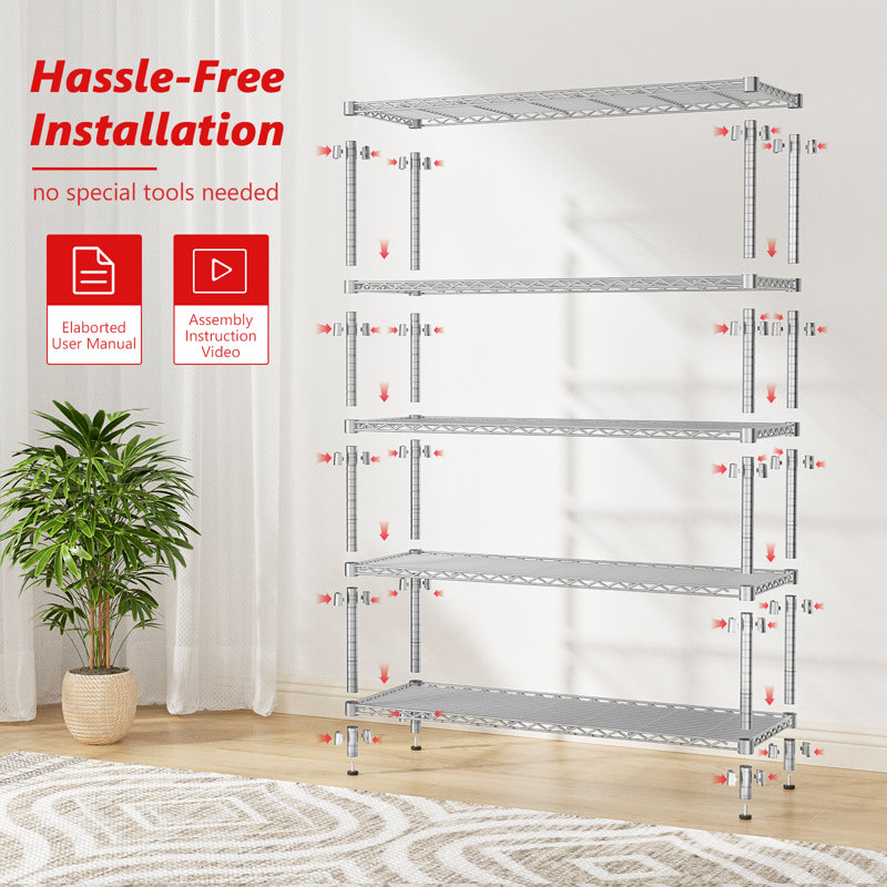 Height-Adjustable Garage Wire Shelving Unit for Kitchen, Laundry Room, Pantry, Warehouse, Basement, 72" H x 36" W x 14" D