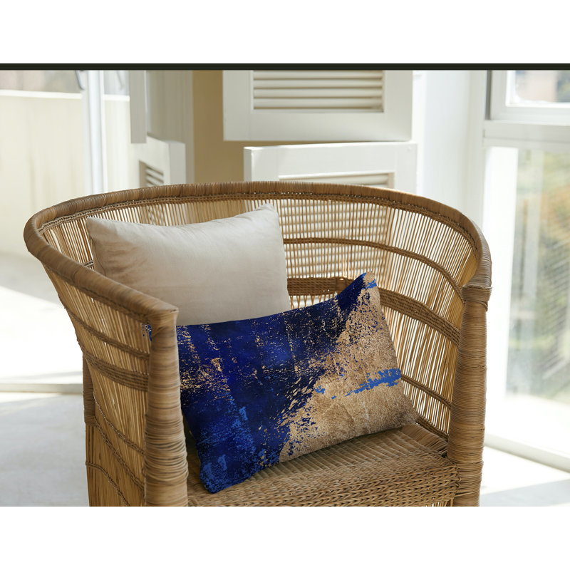 Coussin lombaire abstrait intérieur / extérieur, Bleu marine/doré