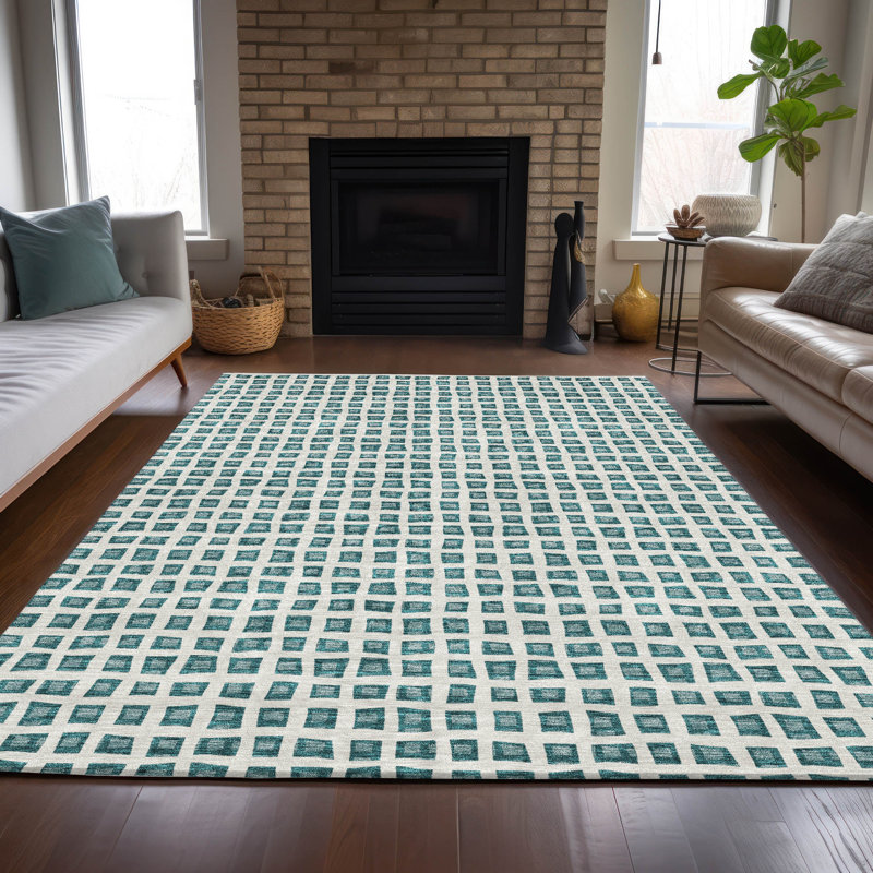 Machine Washable Indoor/Outdoor Chantille ACN727 GeometricRug, Teal, 10' x 14'