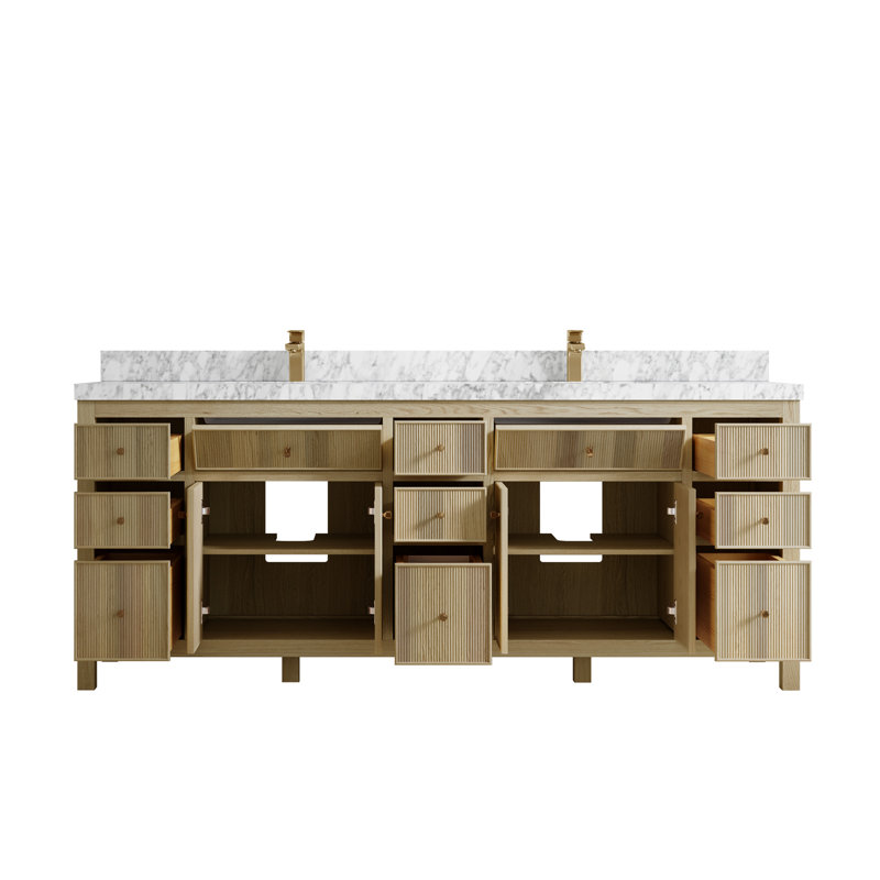 Meuble-lavabo double autoportant 84 po avec comptoir en quartz 84 po, Marbre de Carrare