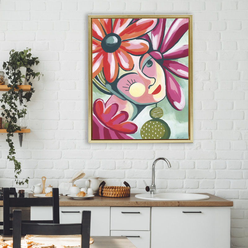 Cadre flottant rétro avec joli portrait, design par Yvette St. Amant, H 31 po x l 25 po, Cadre flottant métallique doré